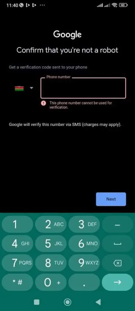 a screen showing Fix to This Number Cannot Be Used for Verification Google - Mwash Cyber a screen showing Fix to This Number Cannot Be Used for Verification Google