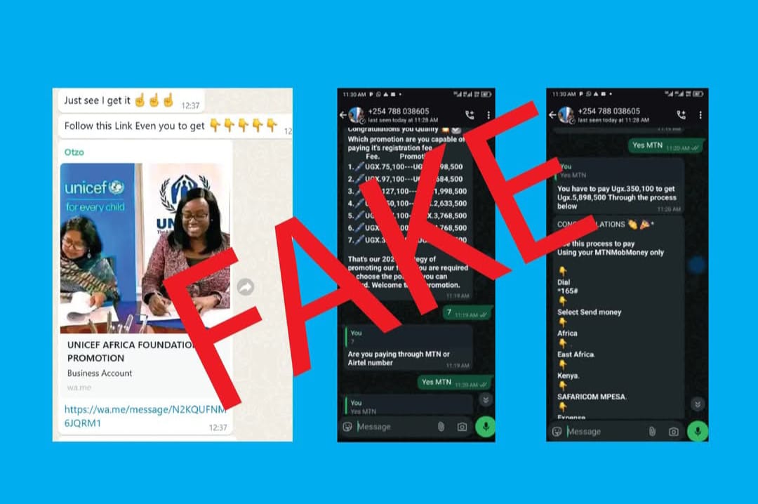 a screenshot showing unicef promotion is fake - Mwash Cyber a screenshot showing unicef promotion is fake