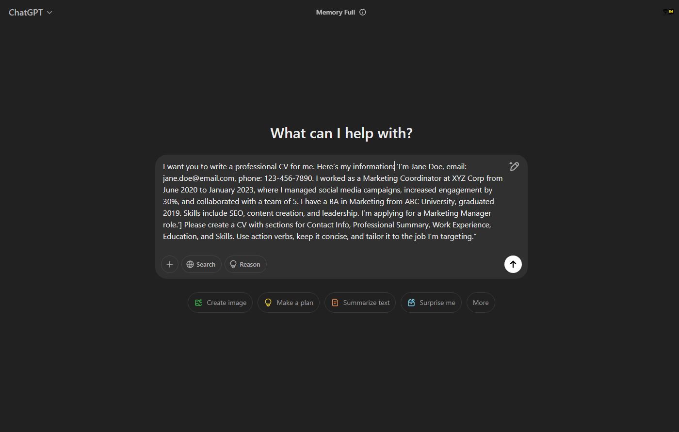 Writing a CV using AI