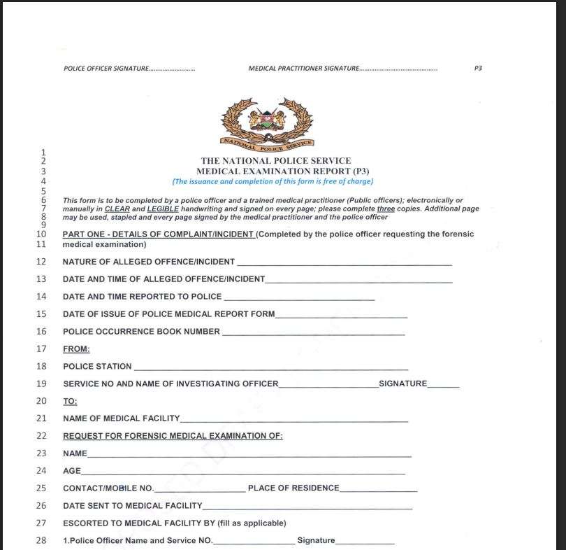a screenshot of the the p3 form Kenya