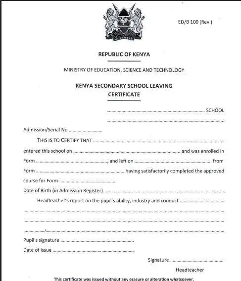 KENYA SECONDARY SCHOOL LEAVING CERTIFICATE - Mwash Cyber KENYA SECONDARY SCHOOL LEAVING CERTIFICATE