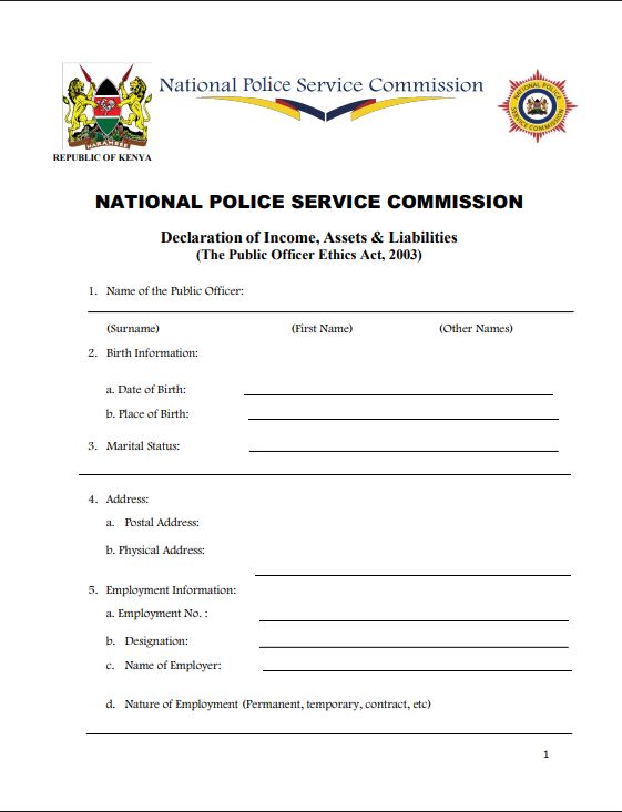 Mwash Cyber Download NPSC Wealth Declaration Form (2019) for Free