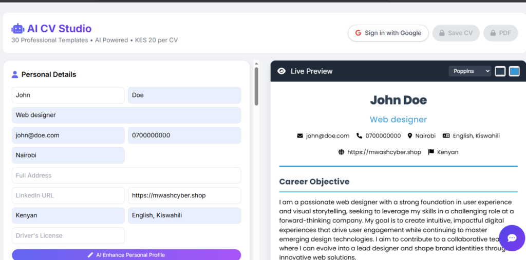 write cv using ai