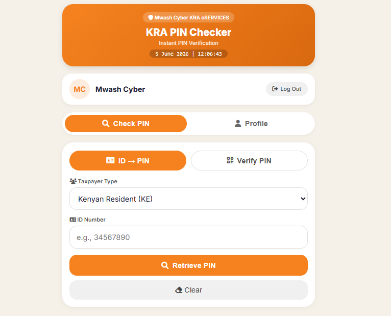 check kra pin using mwash cyber kra pin checker